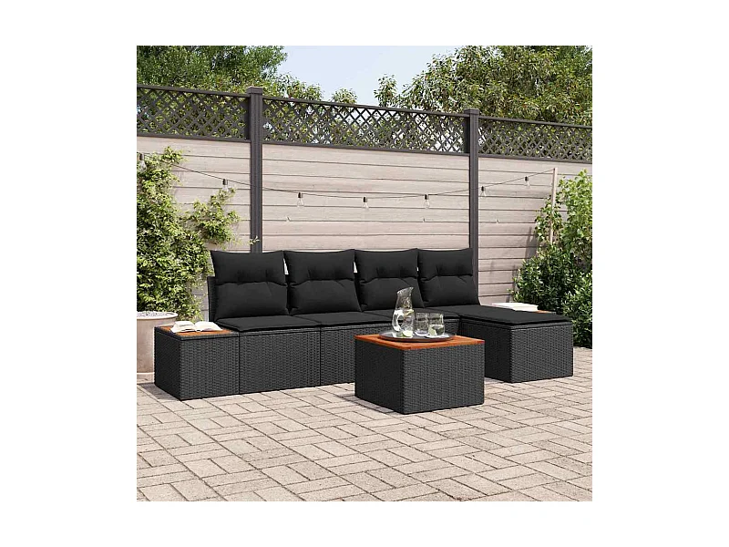 Garten-Sofa-Set mit Kissen 6 pcs Schwarz Poly Rattan