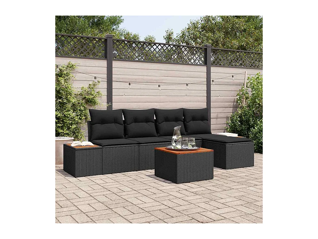 Ensemble de canapé de jardin avec coussin 6 pcs Noir Poly rotin