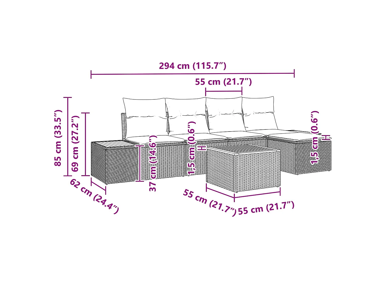 Ensemble de canapé de jardin 6 pc Noir Poly rotin