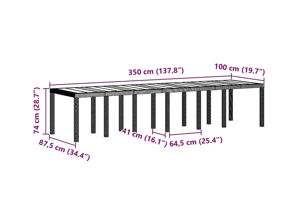 Table de Jardin Gris clair 350 x 100 x 73 cm polyrotin