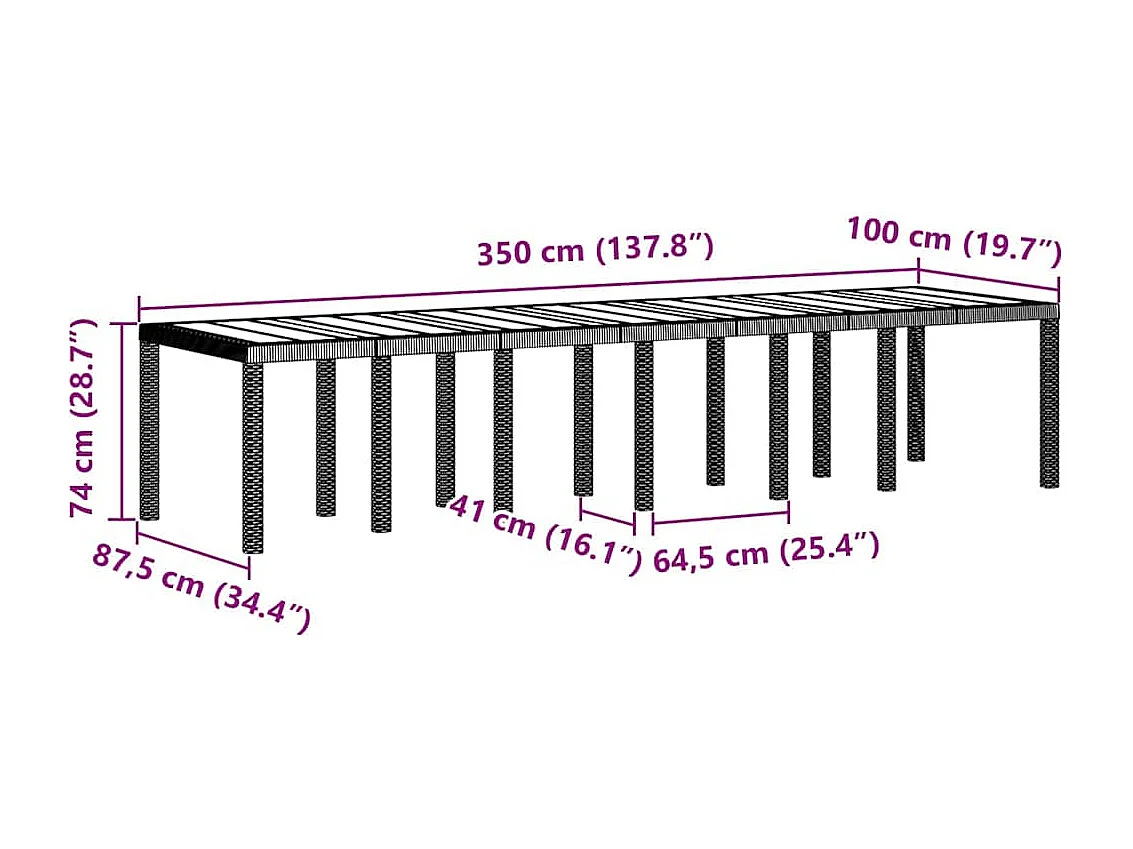 Table de jardin pour repas Gris clair 350 x 100 x 73 cm