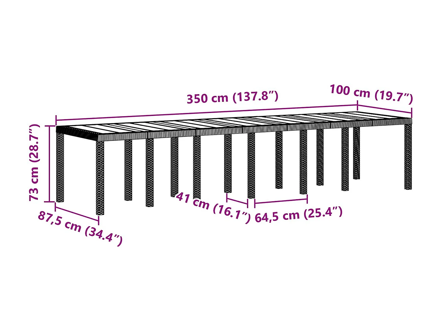 Table de Jardin Gris clair 350 x 100 x 74 cm polyrotin