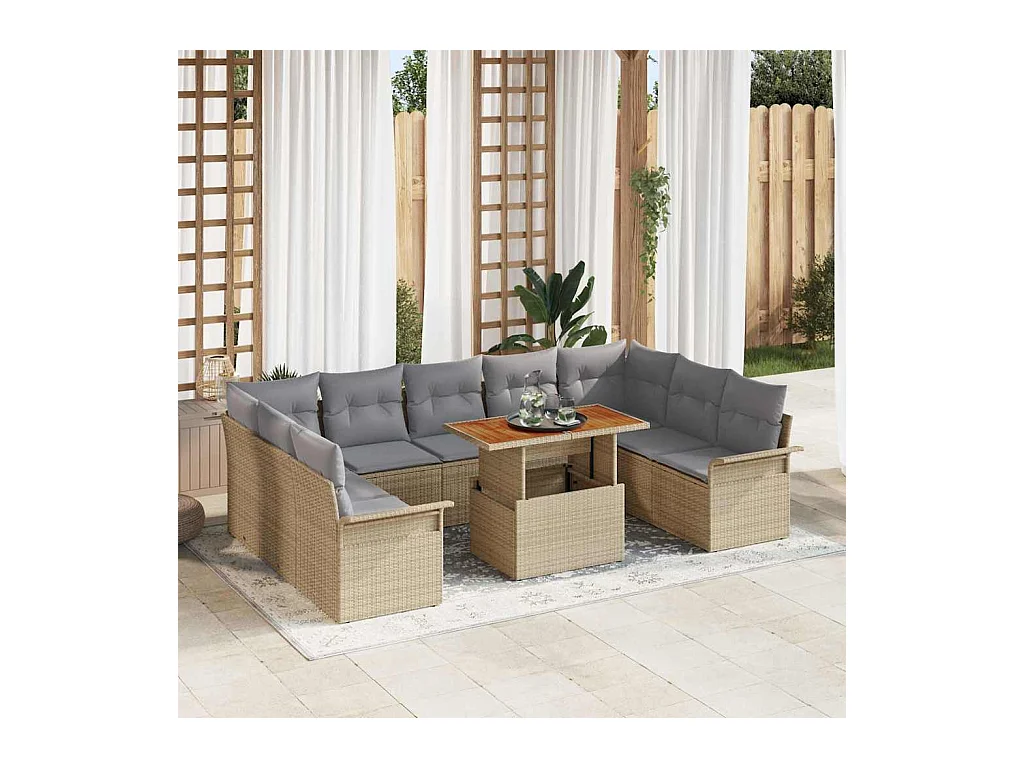 Ensemble de canapé de jardin 10 pcs beige et gris clair
