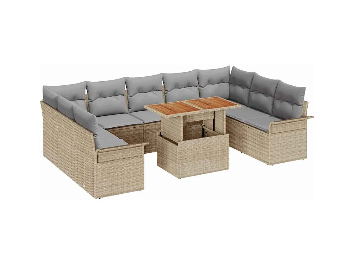 Ensemble de canapé de jardin 10 pcs beige et gris clair