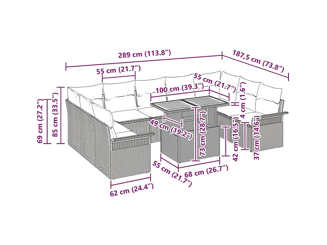 Ensemble de canapé de jardin 10 pcs beige et gris clair