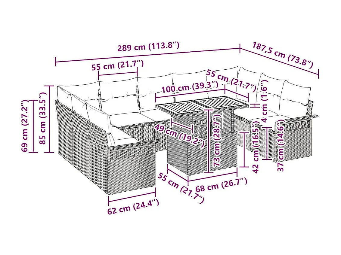 Ensemble de canapé de jardin 10 pcs beige et gris clair