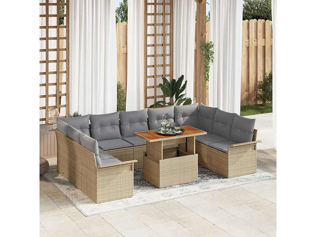 Set Divano da Giardino con cuscino 10 pcs beige e grigio chiaro