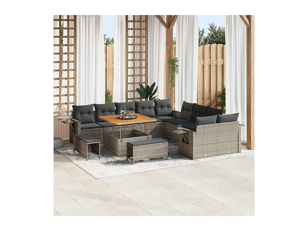 Ensemble de canapé de jardin 13 pcs Gris polyrotin