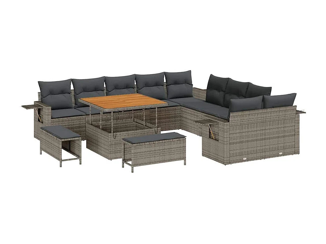Conjunto de sofá de jardín 13 pcs Gris ratán sintético