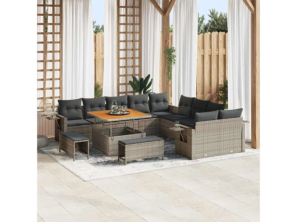 Tuinbankenset 13 pcs Grijs poly rattan