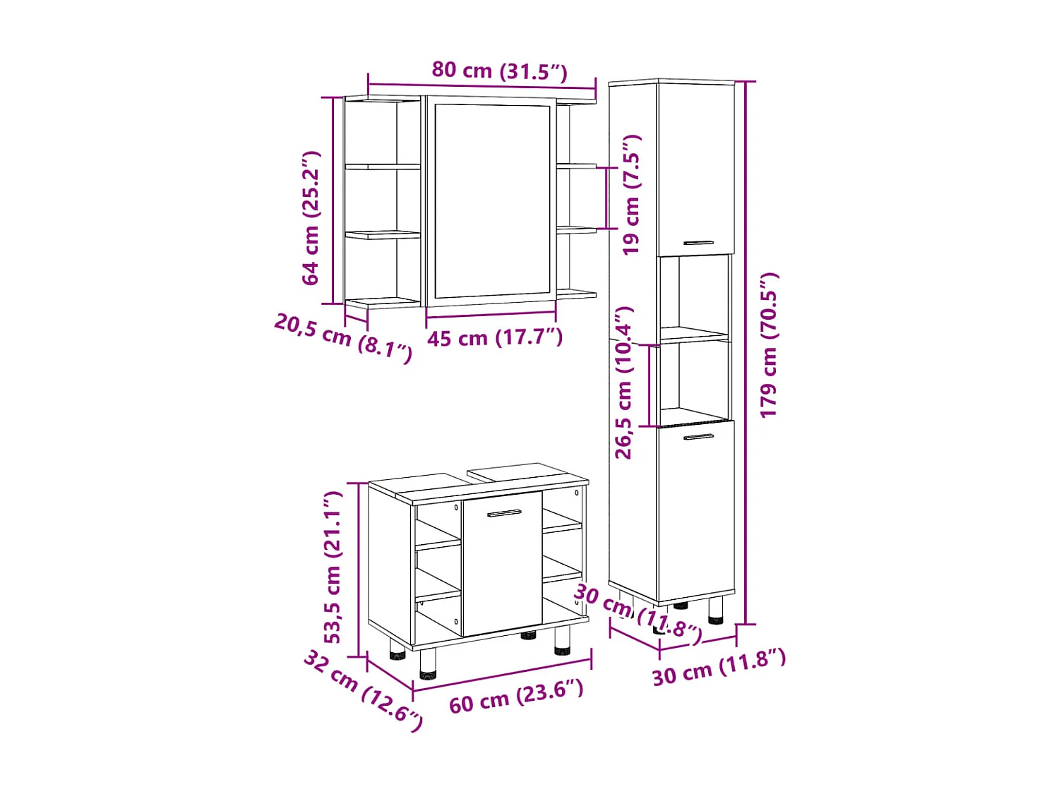 3-delige Badkamermeubelset bewerkt hout sonoma eikenkleurig