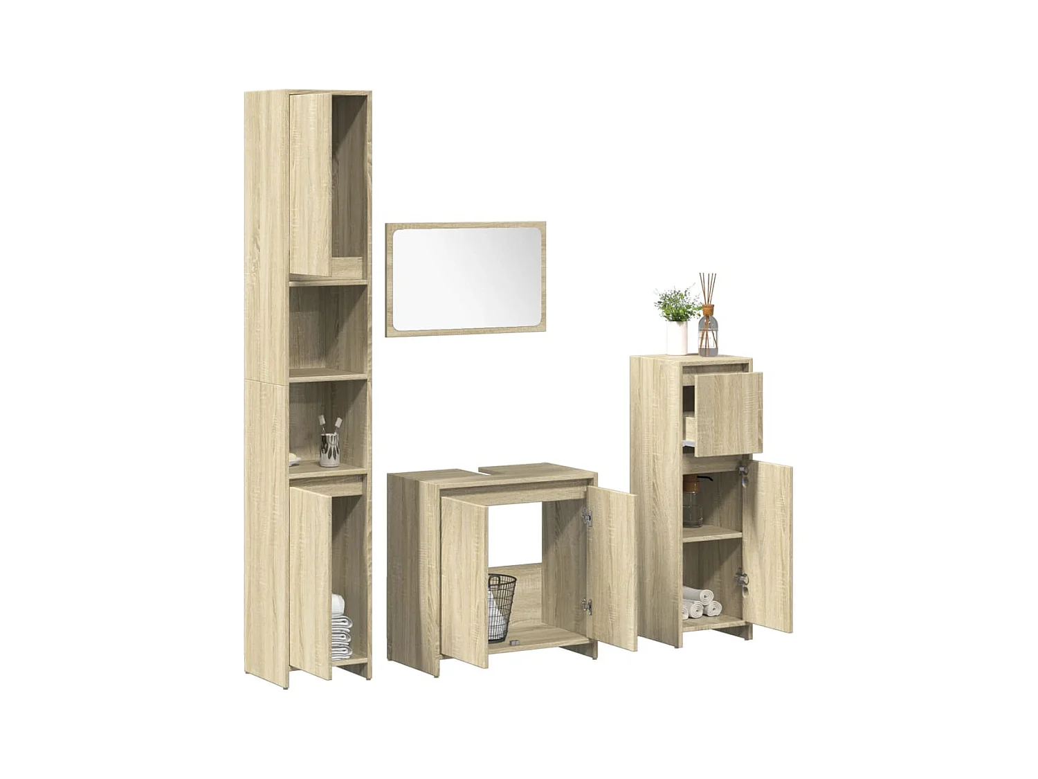 Ensemble de meubles de salle de bain 4 pcs chêne sonoma