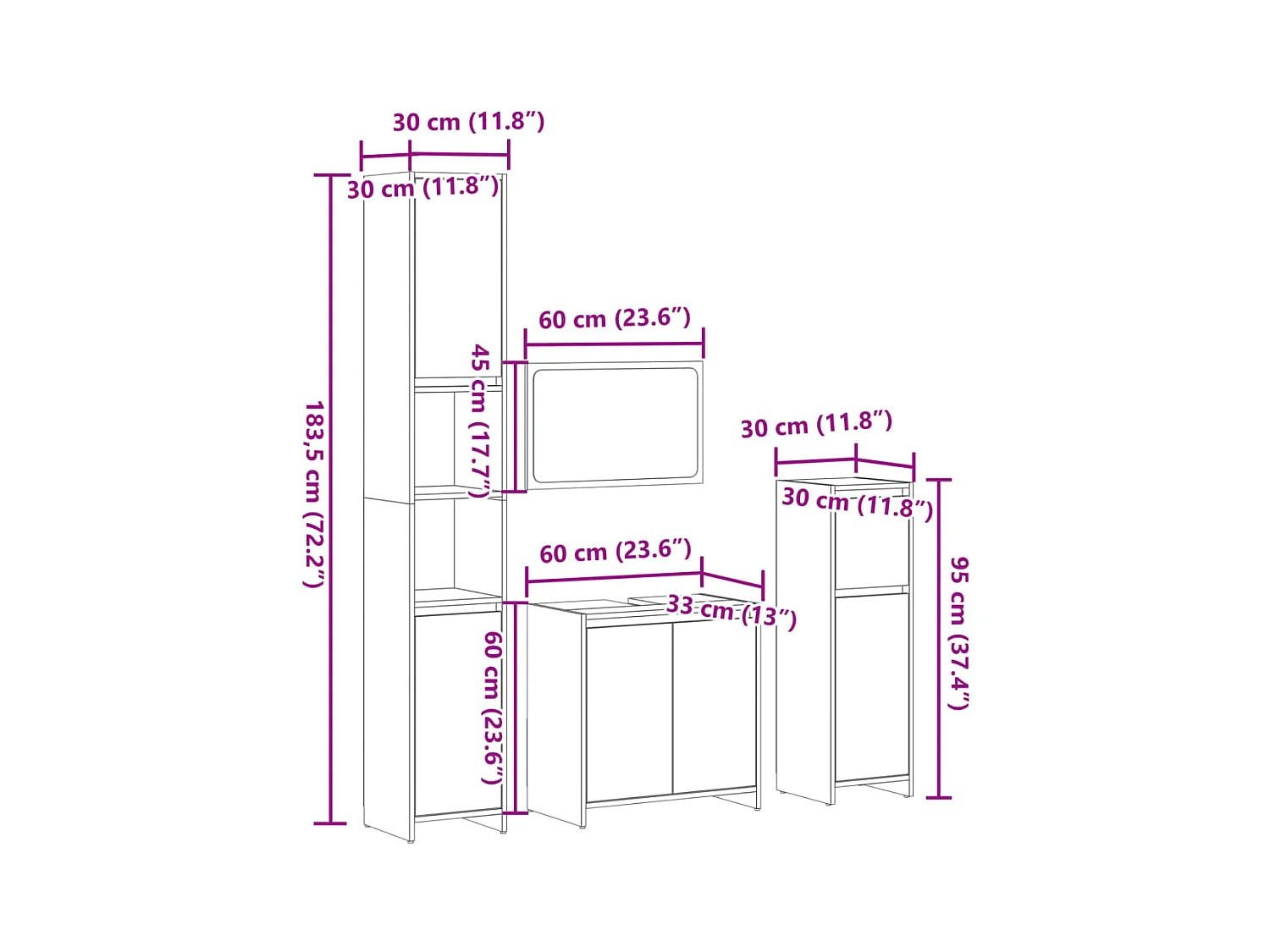 Ensemble de meubles de salle de bain 4 pcs chêne sonoma