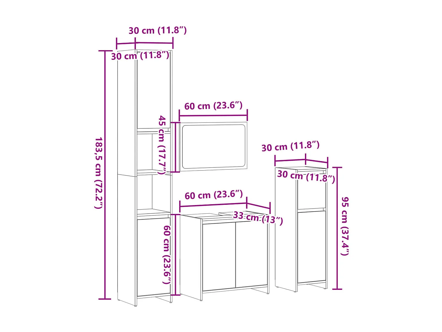 4-delige Badkamermeubelset bewerkt hout sonoma eikenkleurig