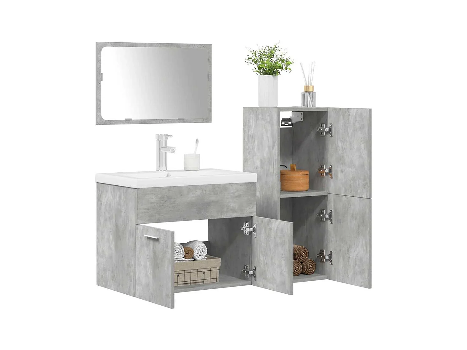 4-delige Badkamermeubelset bewerkt hout betongrijs