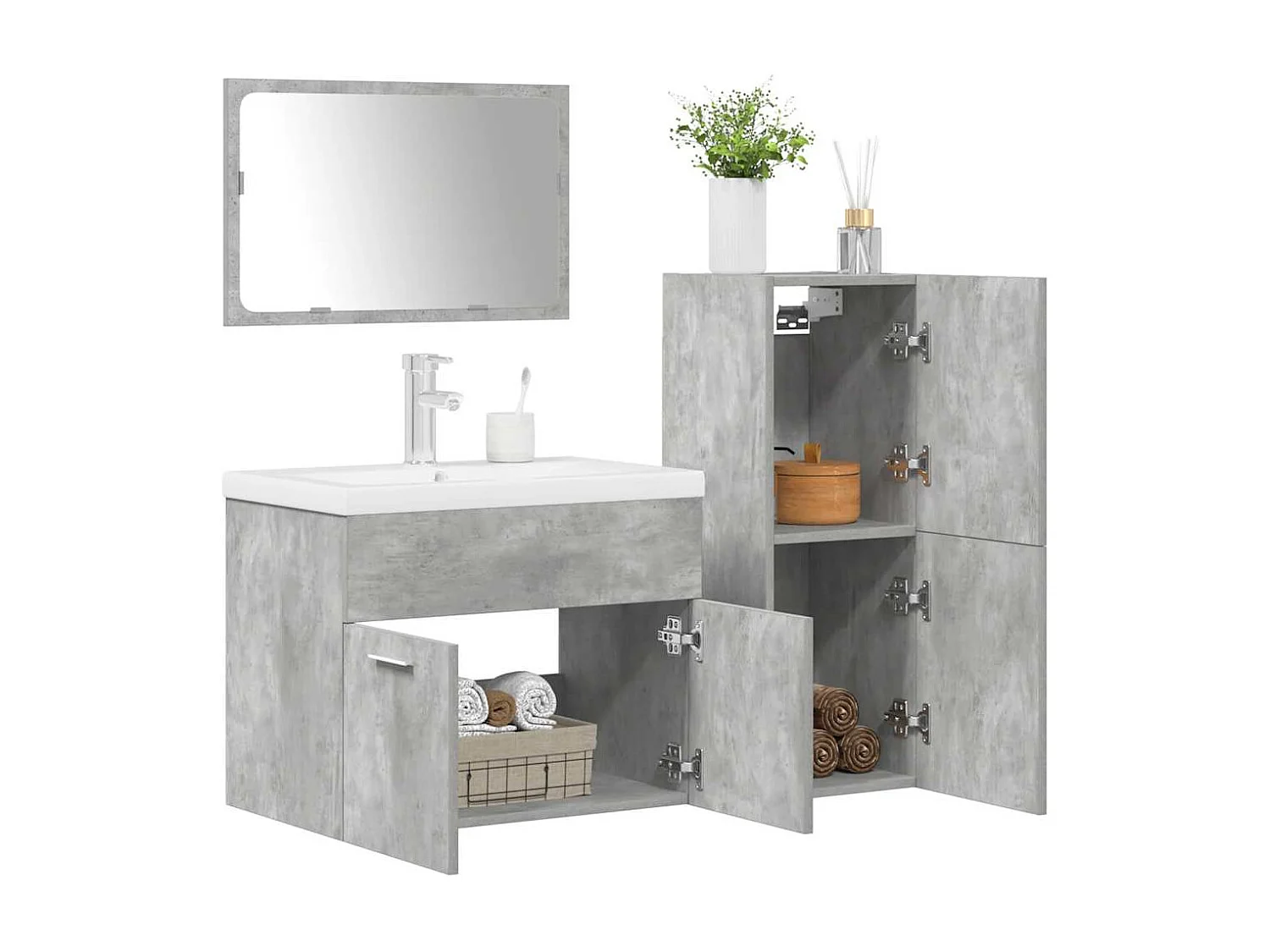 Set Mobili da Bagno 4 pz Grigio Cemento in Legno Multistrato