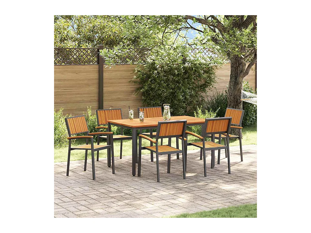 Ensemble de salle à manger pour jardin 7 pcs Noir et marron