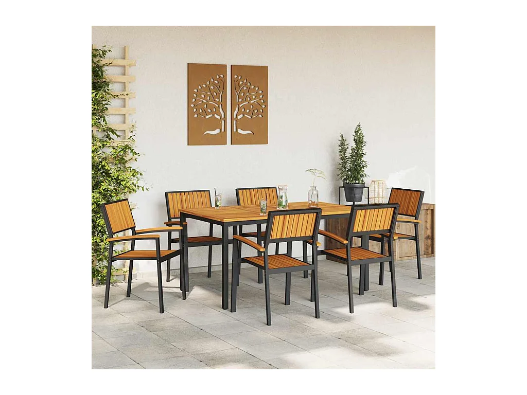 Ensemble de salle à manger pour jardin 7 pcs Noir et marron