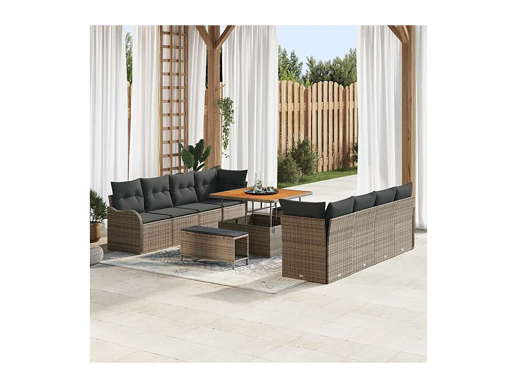Ensemble de canapé de jardin 11 pcs Gris polyrotin