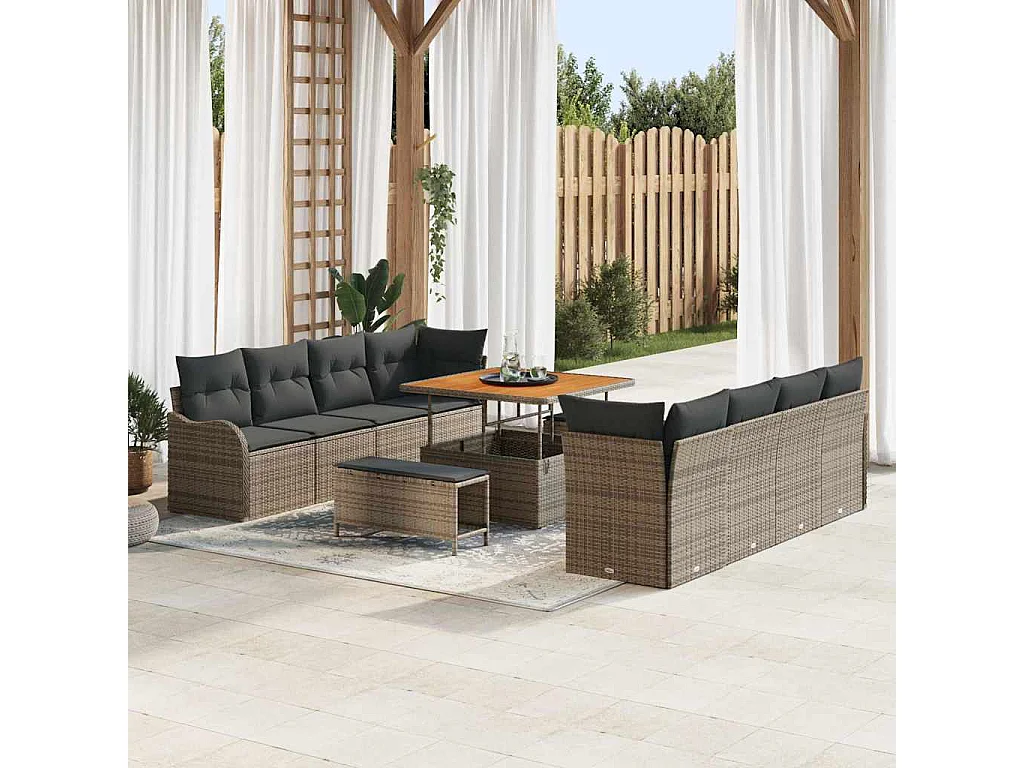 Conjunto de sofá de jardín 11 pcs Gris ratán sintético