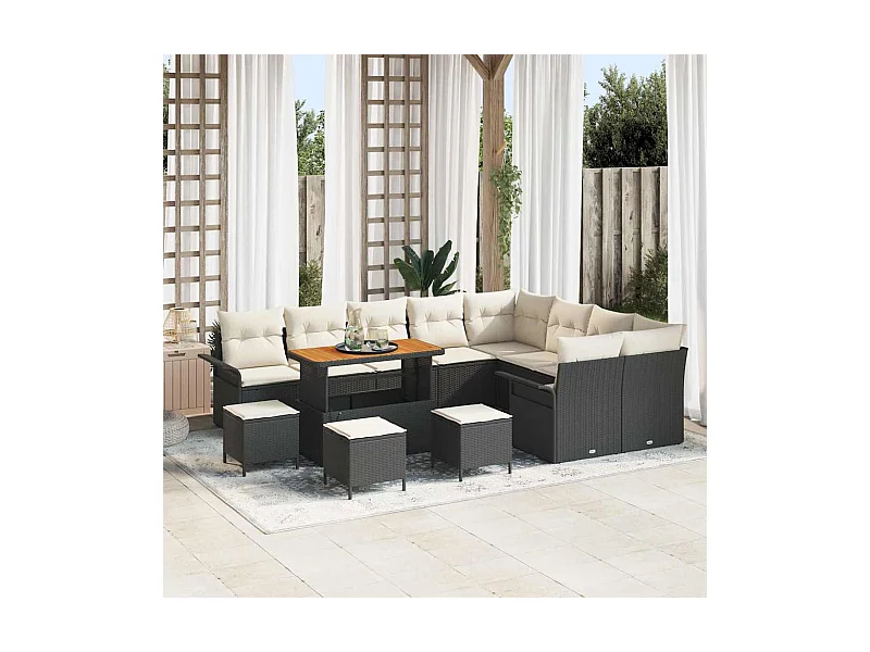 Garten-Sofa-Set 13 pcs Schwarz, Creme 110 x 55 x 71 cm