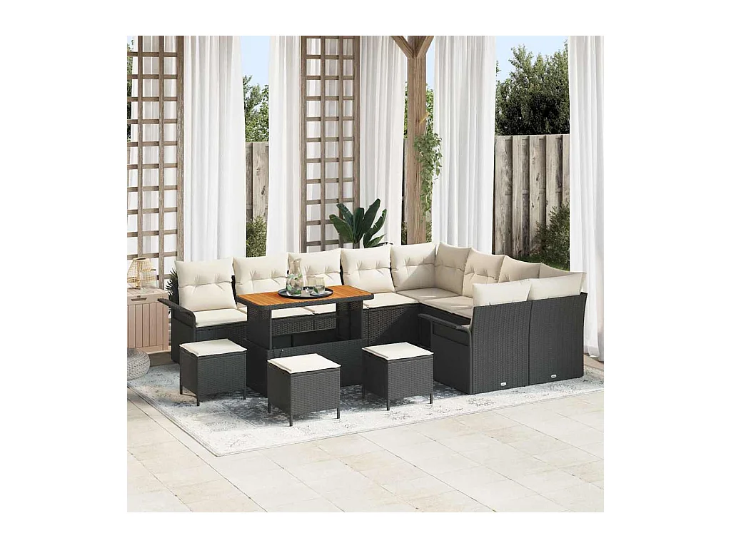 Ensemble de canapé de jardin avec coussin 13 pcs Noir, Crème