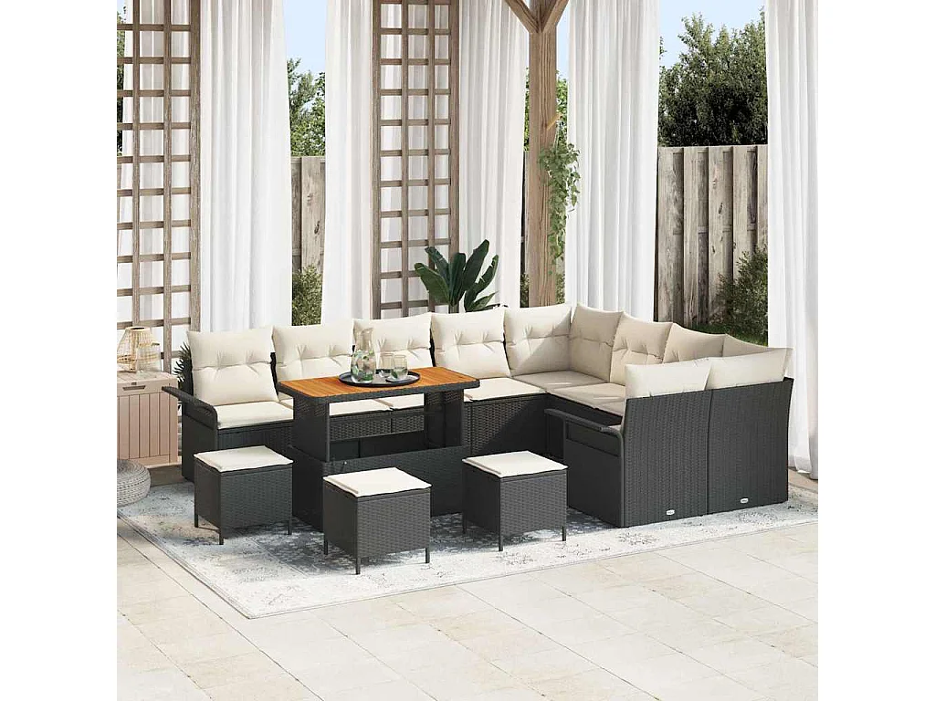 Tuin Sofa Set met kussen met opslag 13 pcs Zwart en Crème