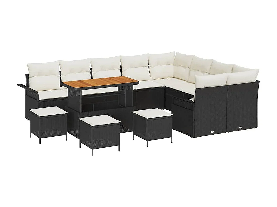 Tuin Sofa Set met kussen met opslag 13 pcs Zwart en Crème