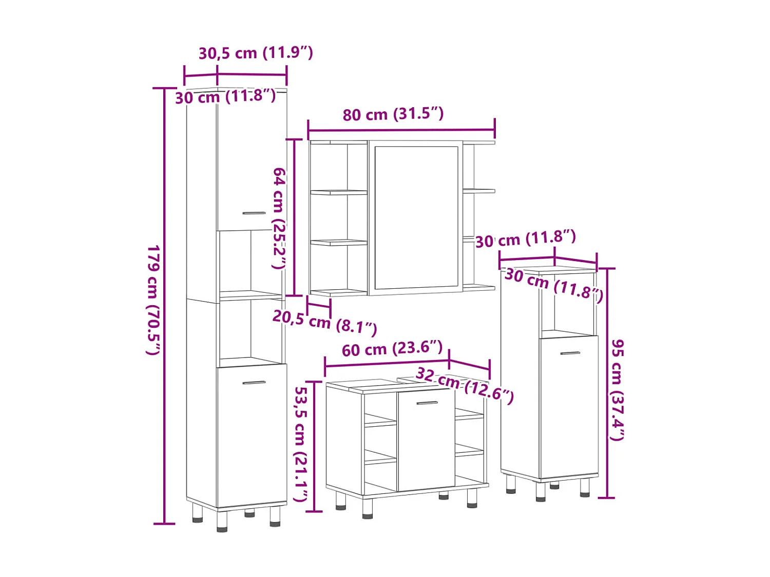 4-delige Badkamermeubelset bewerkt hout sonoma eikenkleurig