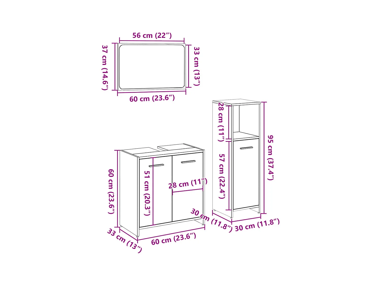 Ensemble de meubles de salle de bain 3 pcs chêne sonoma