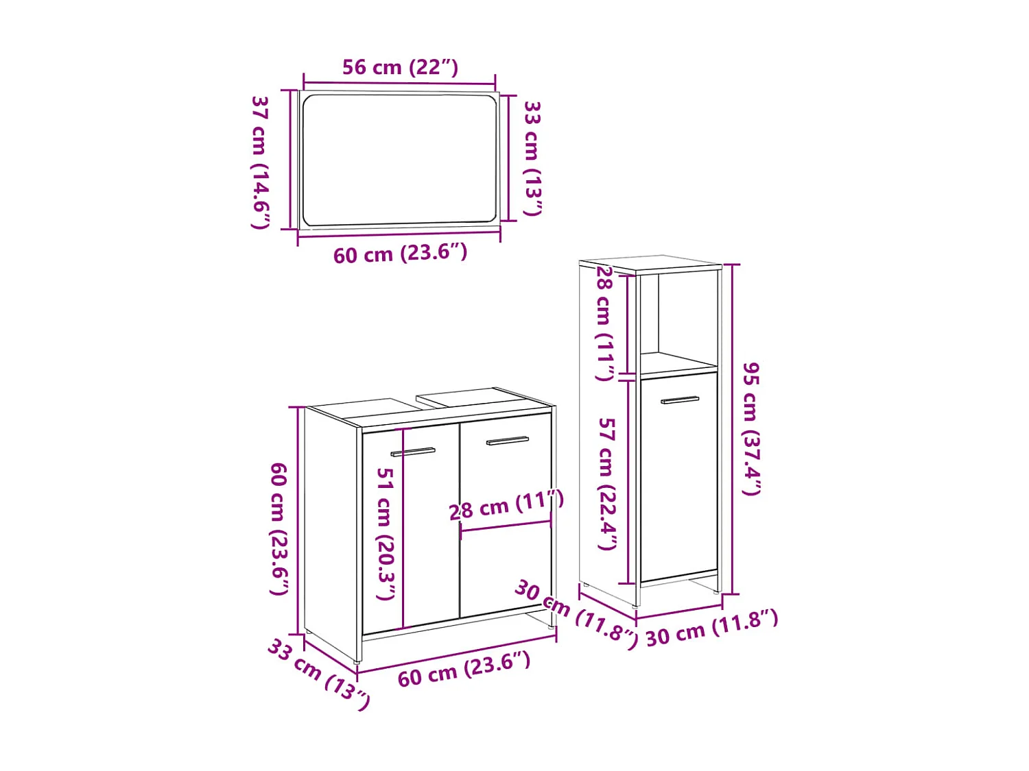 3-tlg. Badmöbel-Set Sonoma-Eiche Holzwerkstoff