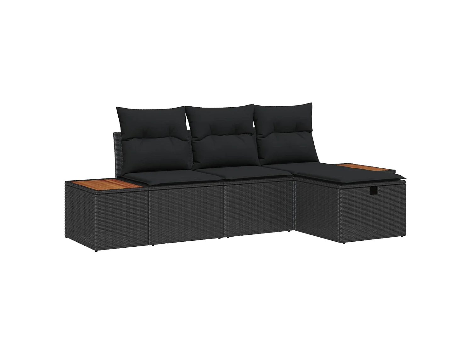 Set Divano da Giardino con cuscino 4 pcs Nero polyrattan