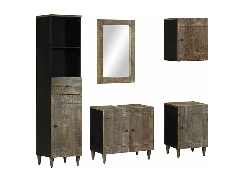 Ensemble de meubles de salle de bain 5 pcs bois manguier massif