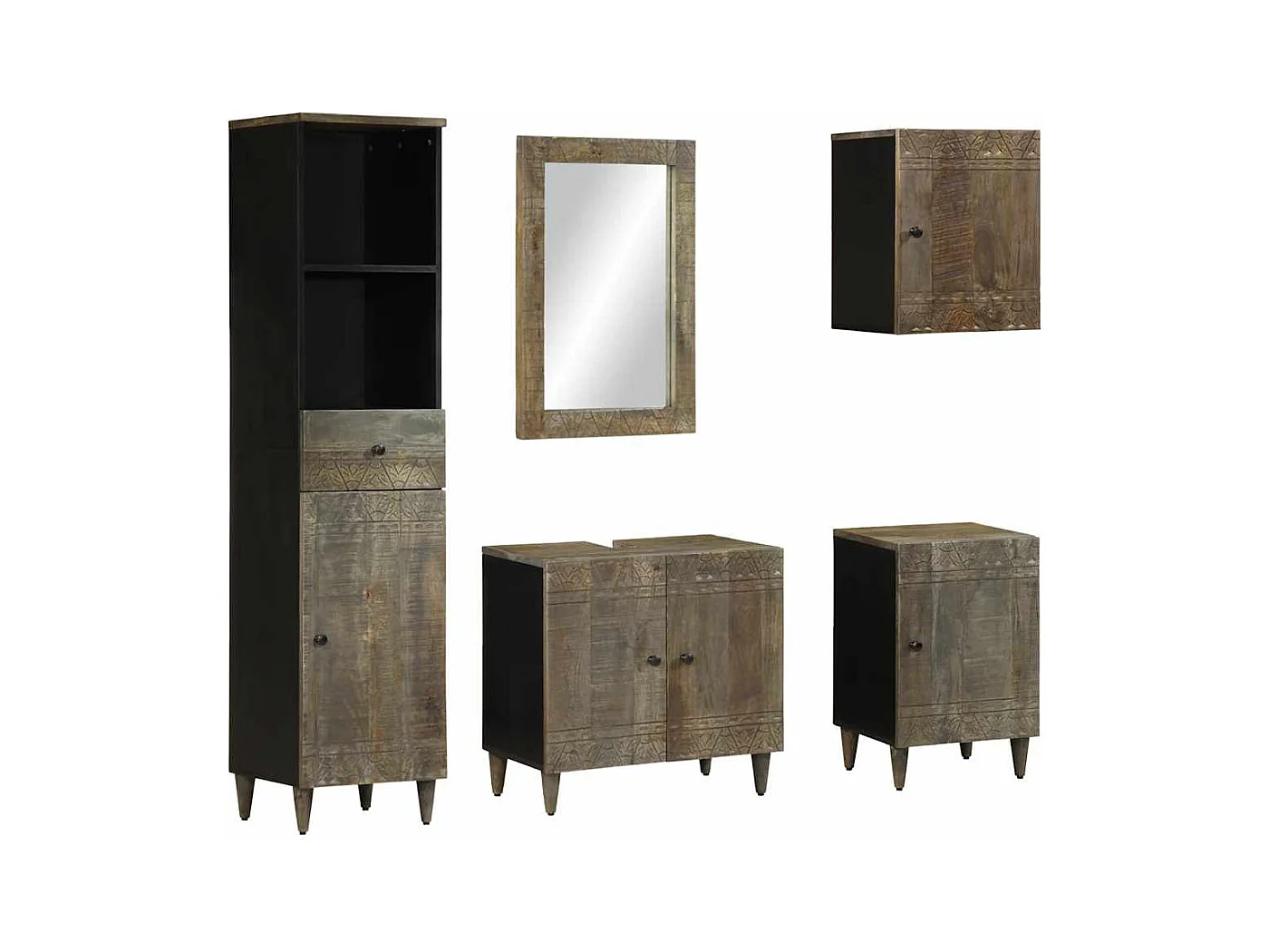 Ensemble de meubles de salle de bain 5 pcs bois manguier massif