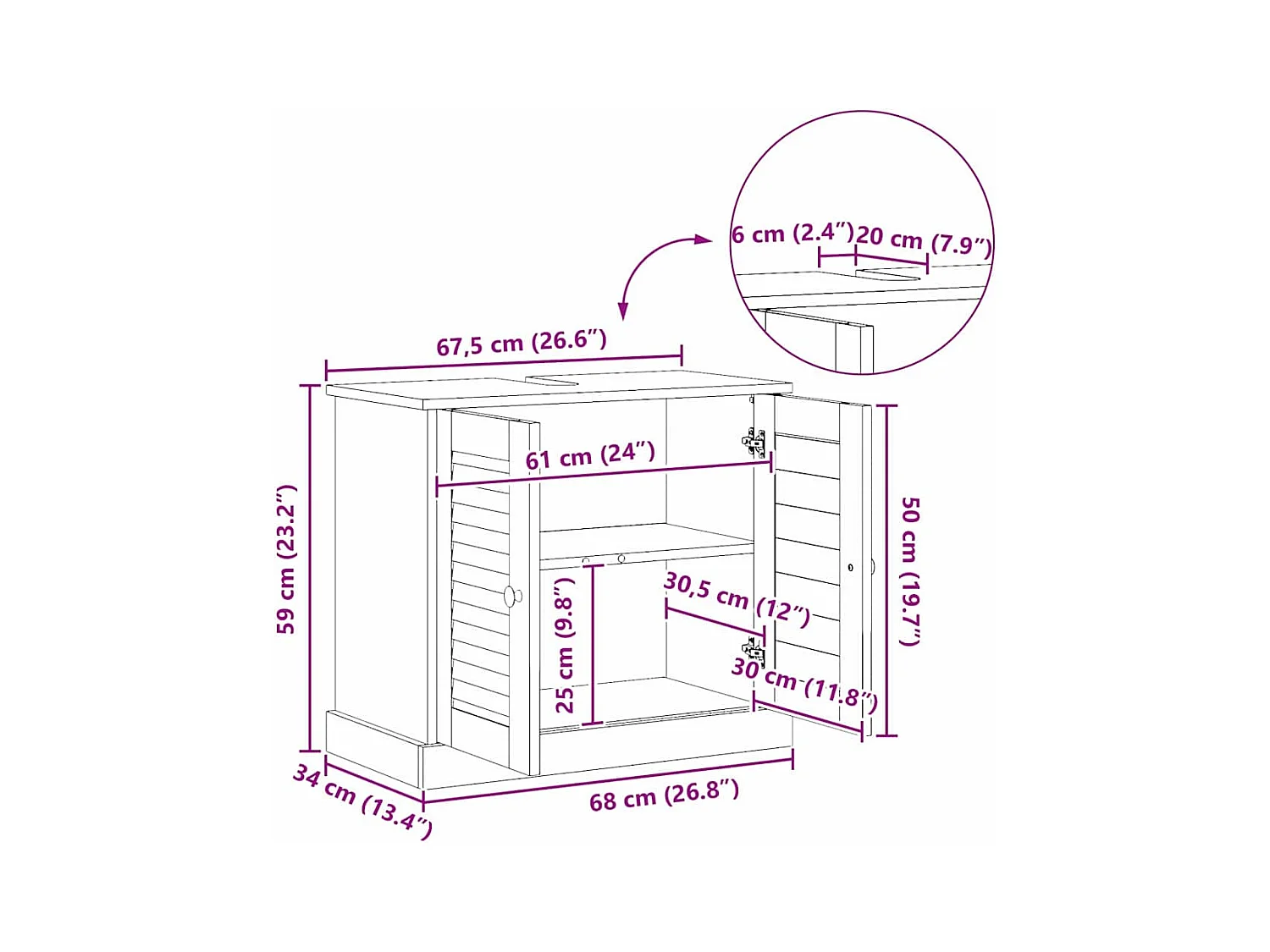 Waschbecken-Schränkchen VIGO Antik Weiß 67,5 x 34 x 59 cm