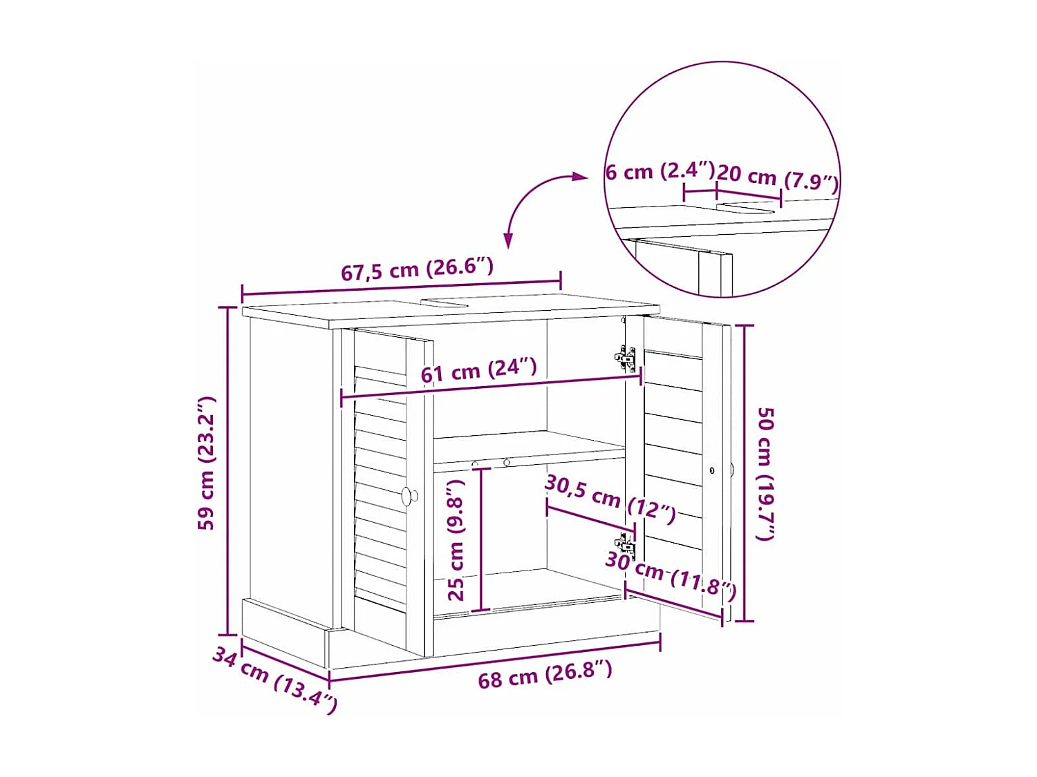 Meuble Sous Évier VIGO Blanc antique 67.5 x 34 x 59 cm