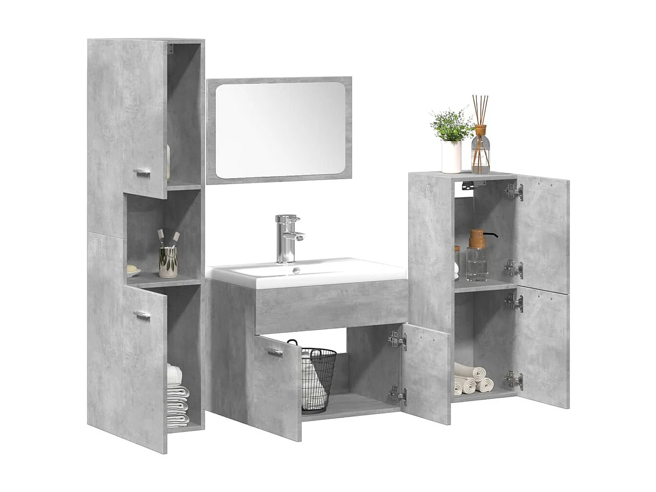 5-delige Badkamermeubelset bewerkt hout betongrijs
