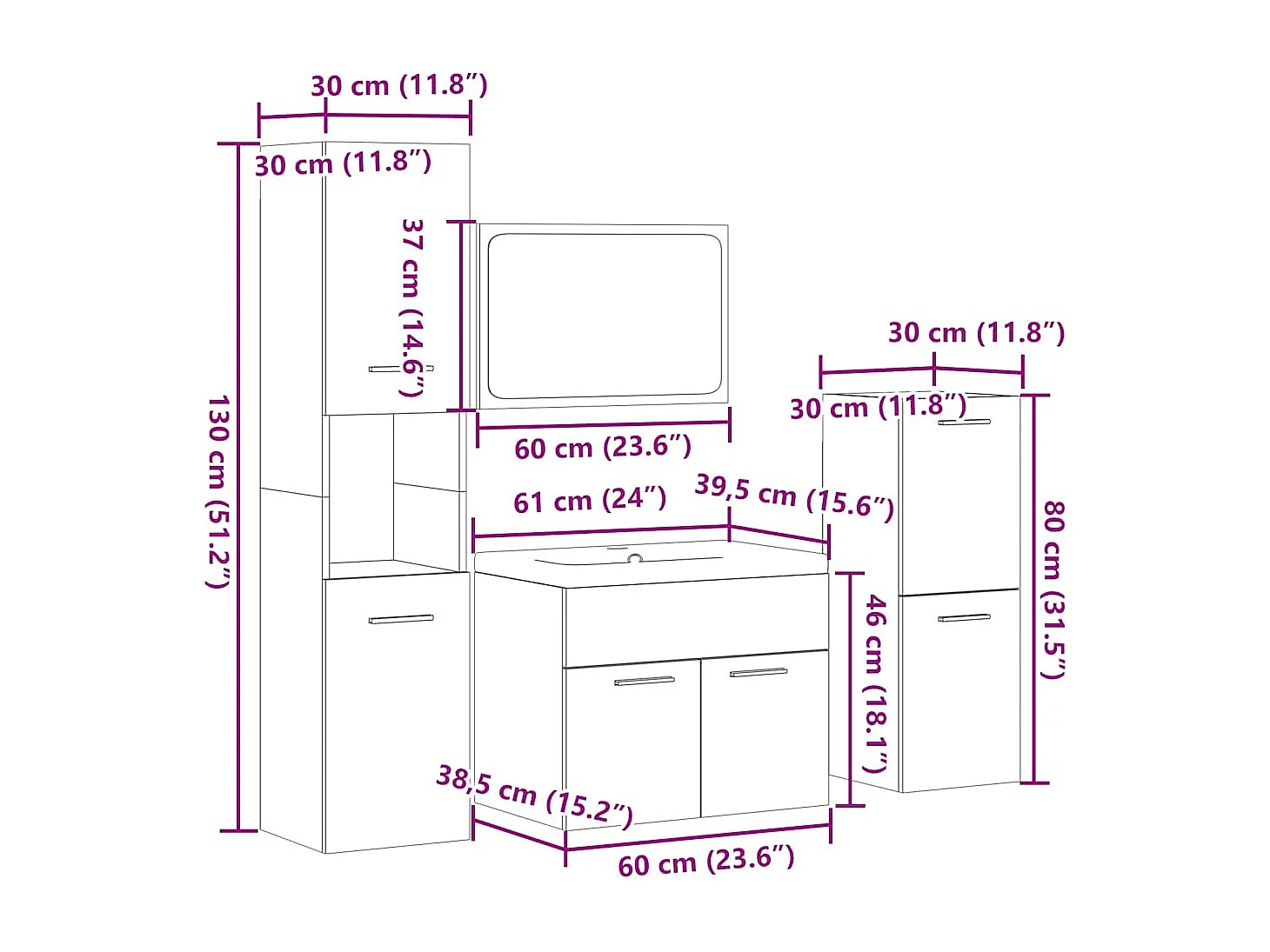 5-delige Badkamermeubelset bewerkt hout betongrijs