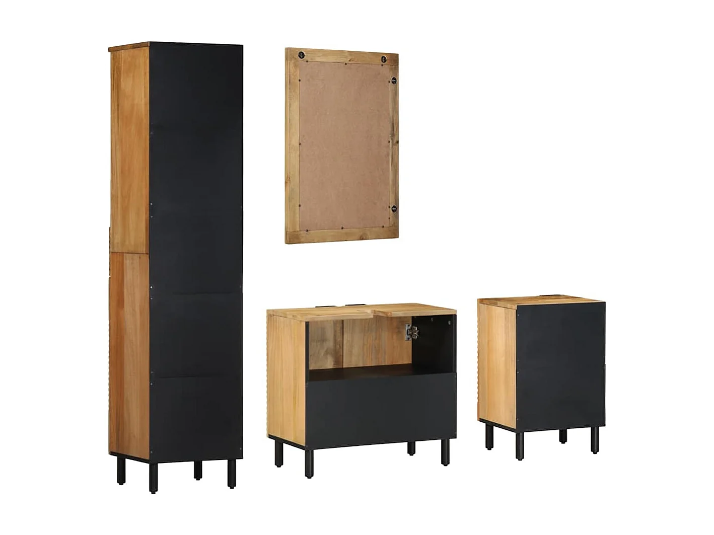 4-tlg. Badmöbel-Set Braun Massivholz Mango