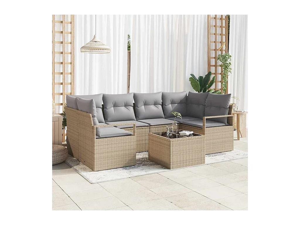 Ensemble de canapé de jardin avec coussin 7 pcs Beige et gris
