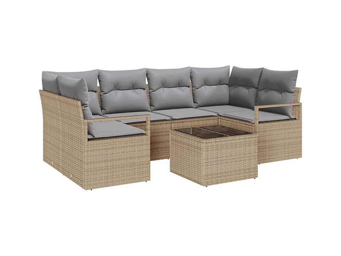 Ensemble de canapé de jardin avec coussin 7 pcs Beige et gris