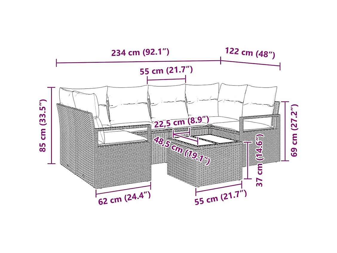 Ensemble de canapé de jardin avec coussin 7 pcs Beige et gris