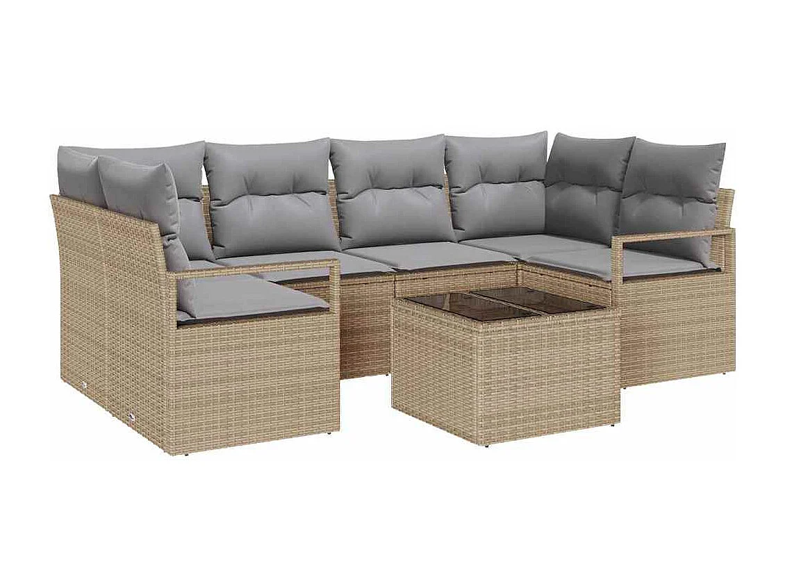 Conjunto de sofá de jardín con cojín Manual 7 pcs Beige y gris