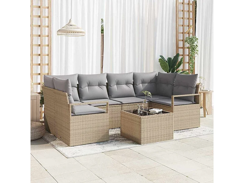 Ensemble de canapé de jardin avec coussin 7 pcs Beige et gris