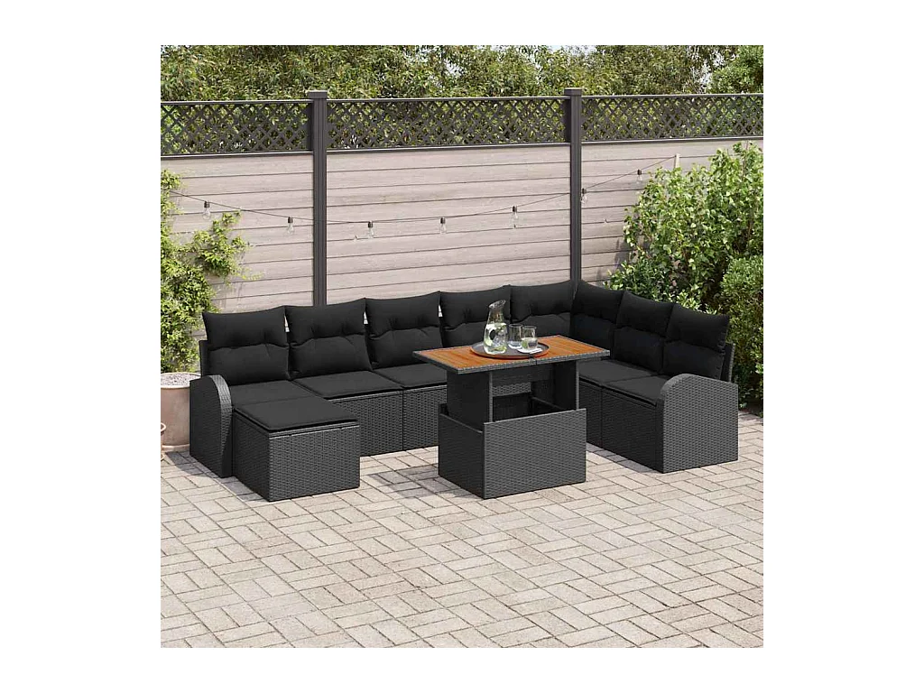 Ensemble de canapé de jardin avec coussin 9 pcs Noir