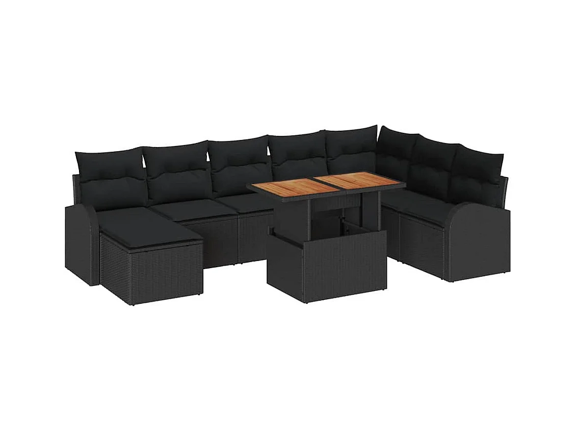 Garten-Sofa-Set mit Kissen 9 pcs Schwarz