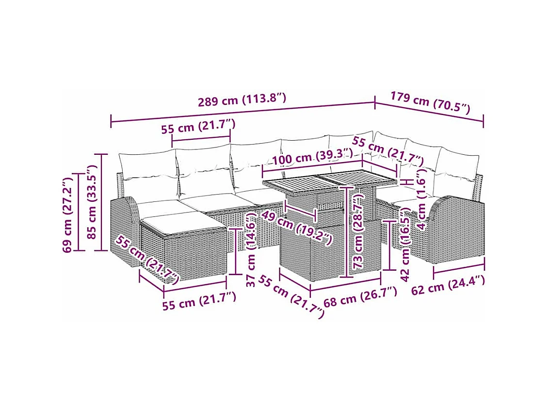 Garten-Sofa-Set mit Kissen 9 pcs Schwarz