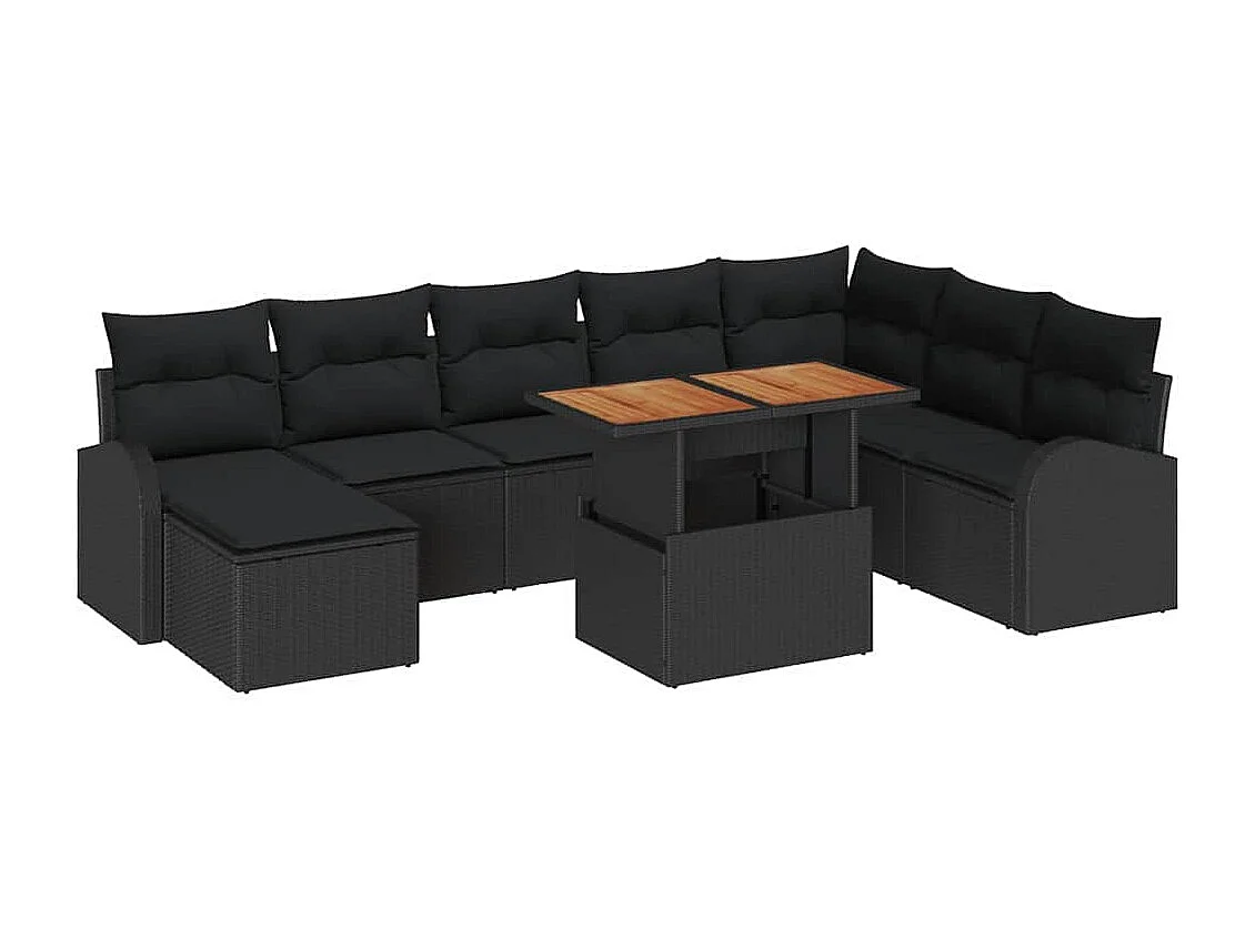 Tuin Sofa Set 9 pcs Zwart Poly rattan en gepoedercoat staal