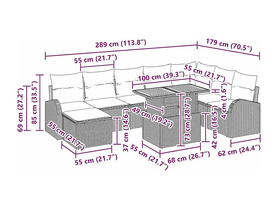 Tuin Sofa Set 9 pcs Zwart Poly rattan en gepoedercoat staal