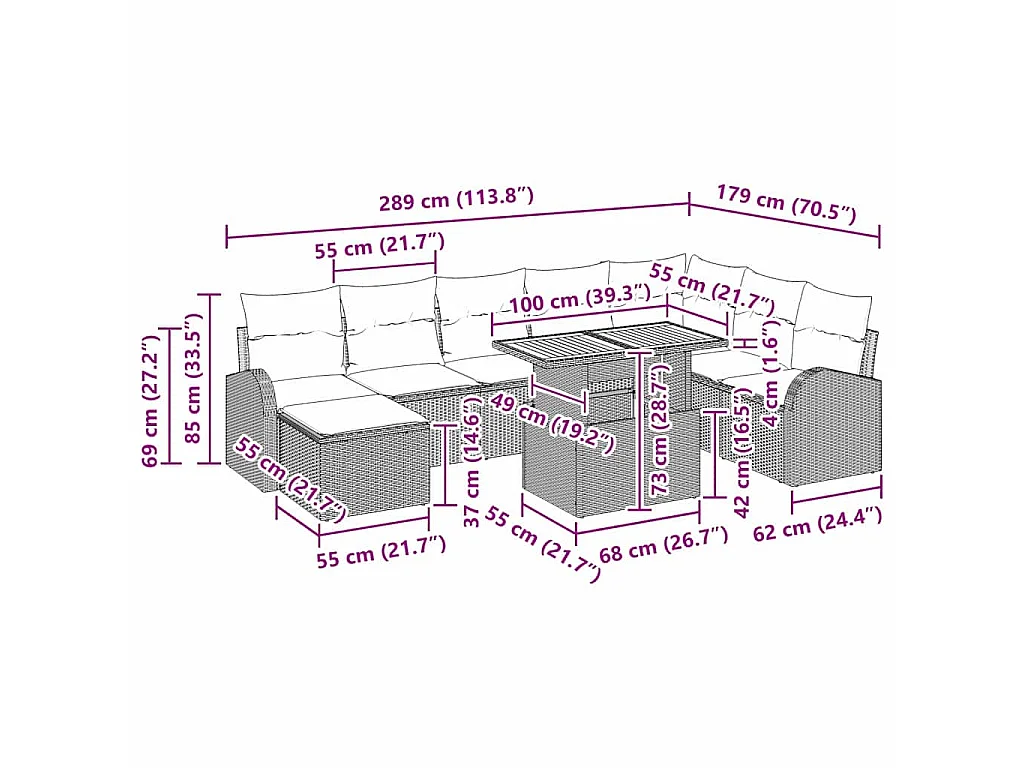 Ensemble de canapé de jardin 9 pc Noir